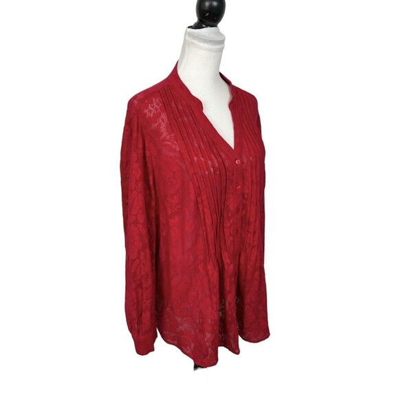 Style & Co Knit Top Blouse Plus Size 2X 3/4 Sleeves Mesh Pleated Red Work Top - Picture 5 of 10
